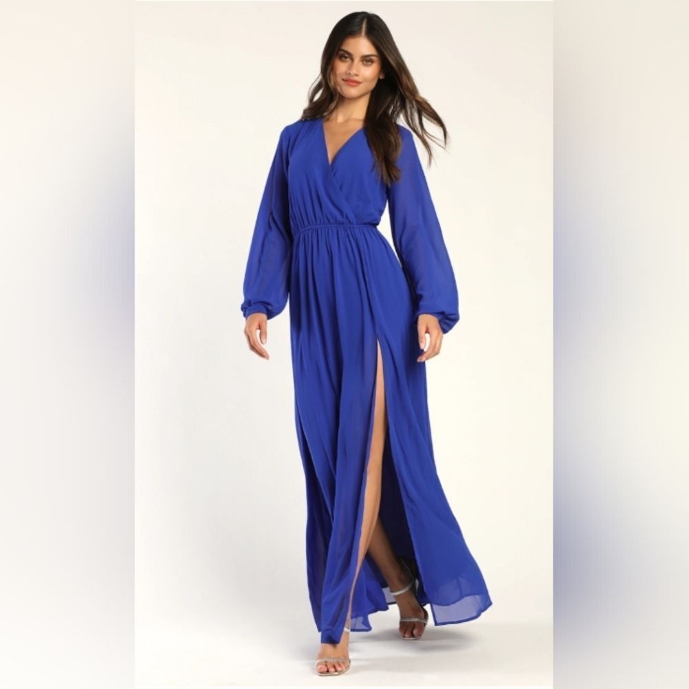 Lulu's Wondrous Water Lilies Royal Blue Maxi Dress size S
